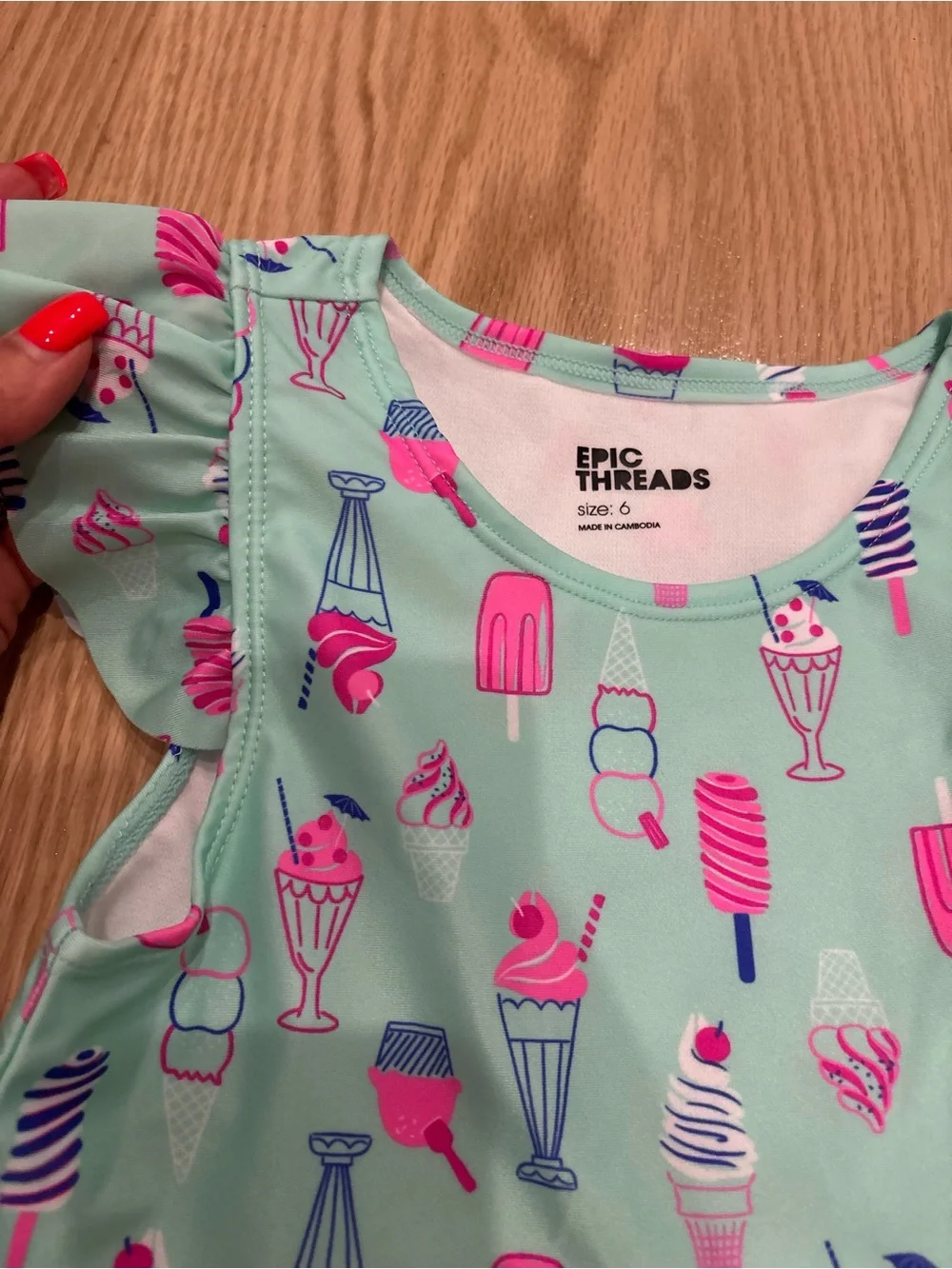 Epic Threads Mint Girls' Ice Cream Print Ruffle Two-Piece Swim Set